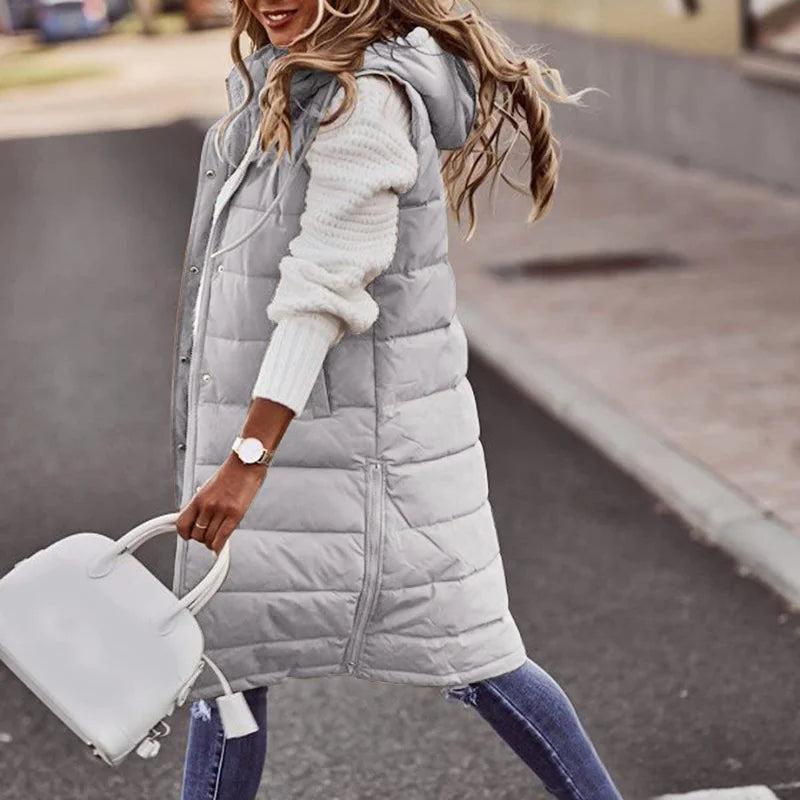 Long with Hood Outdoor Vest Down Women's Jacket Quilted Coat Sleeveless Jacket Winter Light Weight Sweaters-belleandkai.com