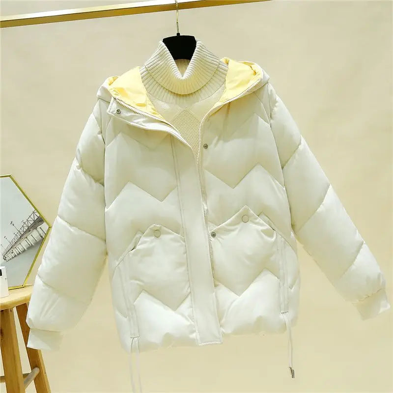 2024 New Winter Coat Women Down Cotton Jacket Lightweight Warm Loose Cotton Padded Jackets Casual Black Red Outerwear Female-belleandkai.com
