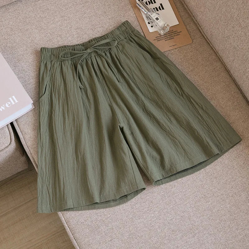 2024 Women Cotton Shorts,Summer Casual Solid Two Pockets shorts high waist loose shorts for girls Soft Cool female shorts-belleandkai.com