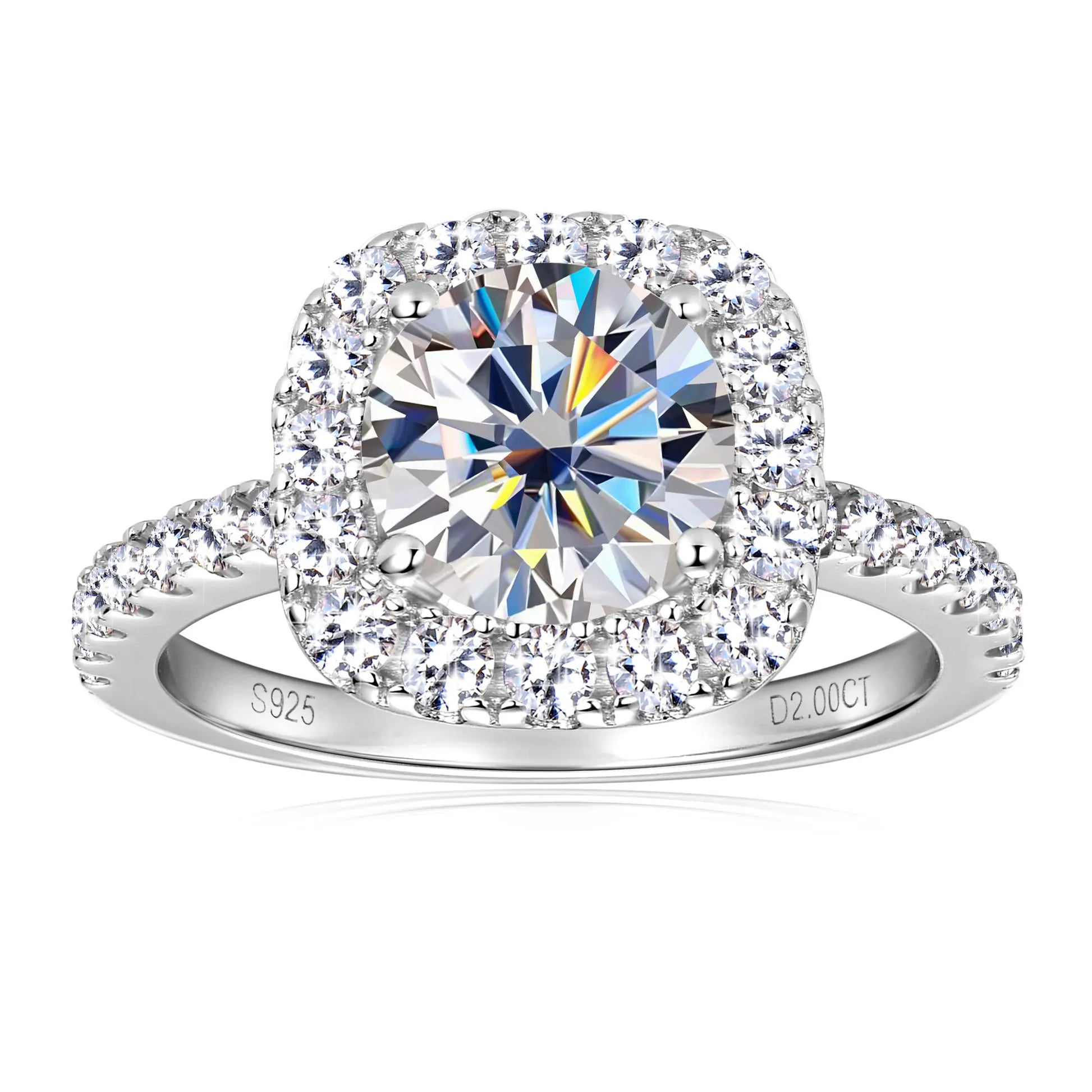 Anziw Real 2CT 8mm Round Moissanite Square Ring 925 Sterling Silver Luxury Brilliant Diamond Wedding Finger Rings Band For Women-belleandkai.com