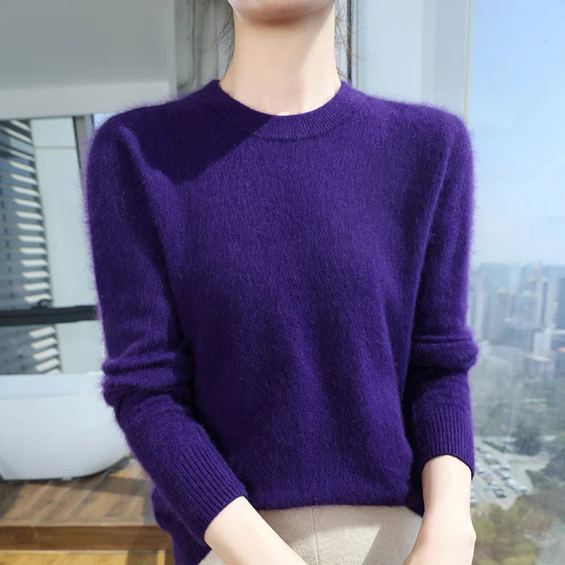 Autumn Winter Half-High-Necked Mink Cashmere Sweater Women's Pullover Loose Large Size Knitted Bottoming Shirt Thickened Warm-belleandkai.com
