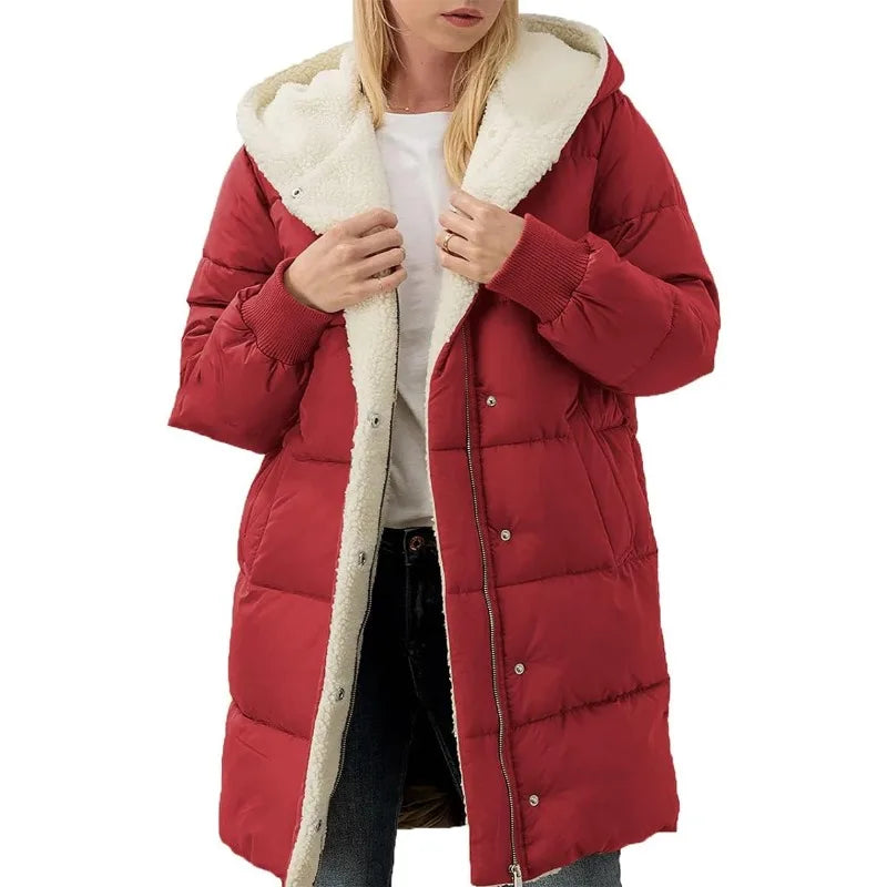 Womens Winter Warm Coats Sherpa Fleece Lined Long Hooded Puffer Jacket-belleandkai.com