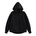 TRAFZA Autumn Women Gray Jacket With Hood Long Sleeve Big Pocket Zipper Jacket Coat Woman Loose Casual Outerwear Coat Tops-belleandkai.com