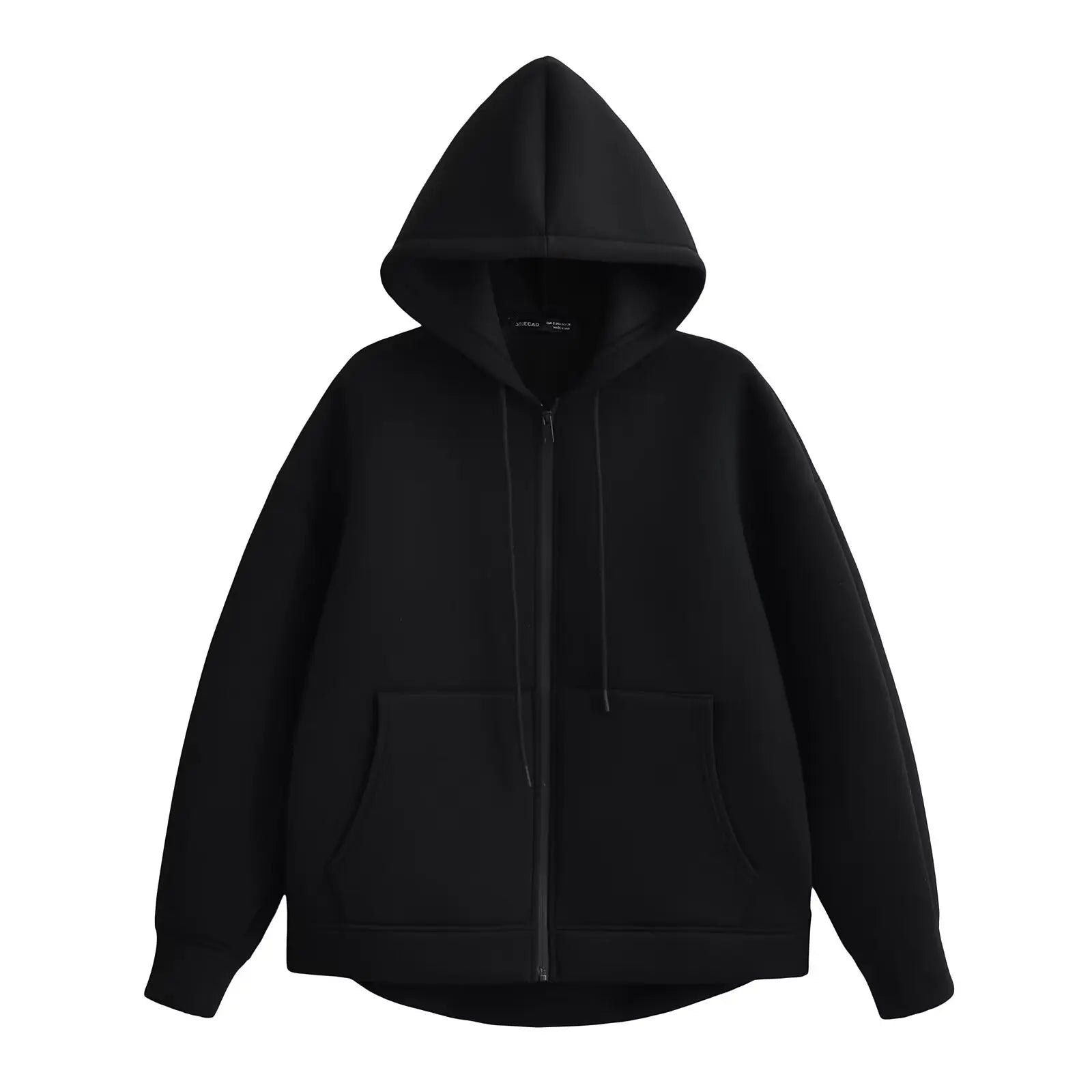 TRAFZA Autumn Women Gray Jacket With Hood Long Sleeve Big Pocket Zipper Jacket Coat Woman Loose Casual Outerwear Coat Tops-belleandkai.com