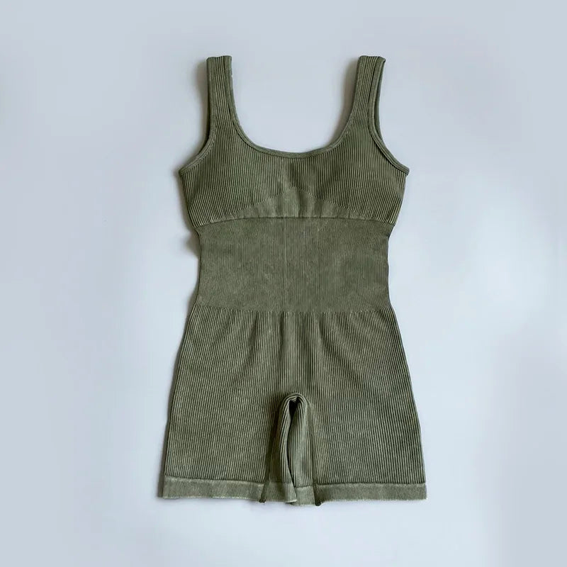 Women's Yoga Jumpsuits Ribbed One Piece Padded Tank Tops Rompers Sleeveless Acid Wash Activewear Unitard Sexy Bodycon-belleandkai.com