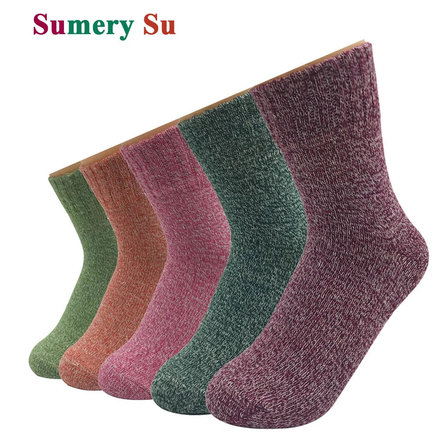 5 Pairs/Lot Wool Socks Women Winter Japanese Harajuku  Bohemian Cashmere Warm Colorful Socks Ladies Girl Christmas Gift 5 Styles-belleandkai.com