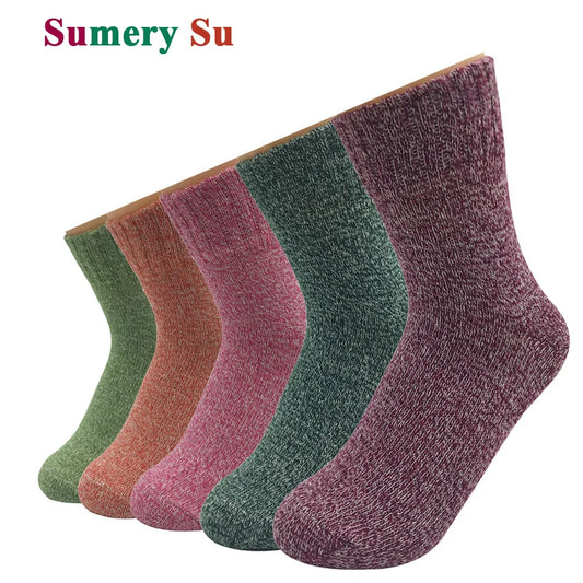 5 Pairs/Lot Wool Socks Women Winter Japanese Harajuku  Bohemian Cashmere Warm Colorful Socks Ladies Girl Christmas Gift 5 Styles-belleandkai.com