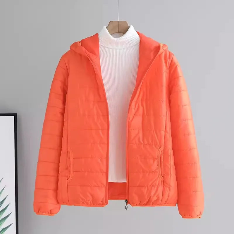 2024 New Winter Women Candy Color Down Cotton Jackets Light Weight Windproof Hooded Warm Outwear Coat Puffer Quilted Parkas-belleandkai.com