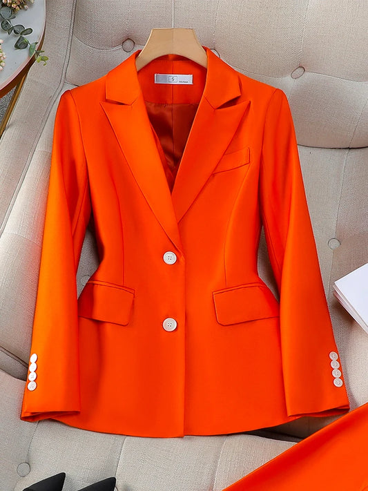 Fashion Ladies Blazer Women Orange Navy Pink Solid Long Sleeve Female Business Work Wear Slim Formal Jacket For Autumn Winter-belleandkai.com