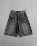 Y2k Street Men Women Double Waisted Retro Rhinestone Denim Shorts Gem Stones Embroidered Jeans Hip Hop Baggy Over The Knee Jorts-belleandkai.com