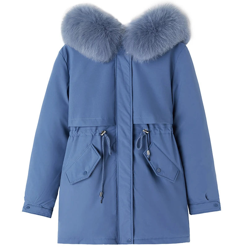 Women Parka Fashion Long Coat Wool Liner Hooded Parkas 2023 New Winter Jacket Slim with Fur Collar Warm Snow Wear Padded Clothes-belleandkai.com
