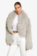 Women's Light gray Mongolian Fur Jacket – Real Sheepskin, Fluffy Short Coat, Winter Fashion Outerwear for Elegant Look-belleandkai.com