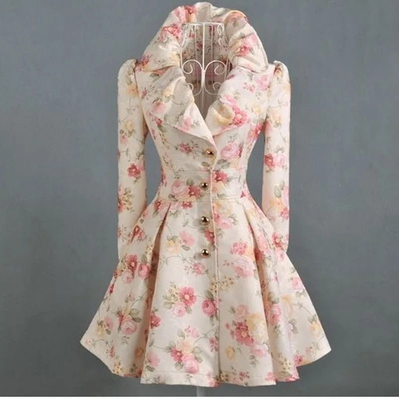 2025 Spring Autumn Women Trench New Flower Coat Medium and Long Windbreaker with Large Collar Women's Clothing-belleandkai.com