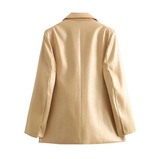 Taop&Za 2024 Spring New Product Women's Fashion and Casual Versatile Button Metal Face Straight Cut Suit Coat-belleandkai.com