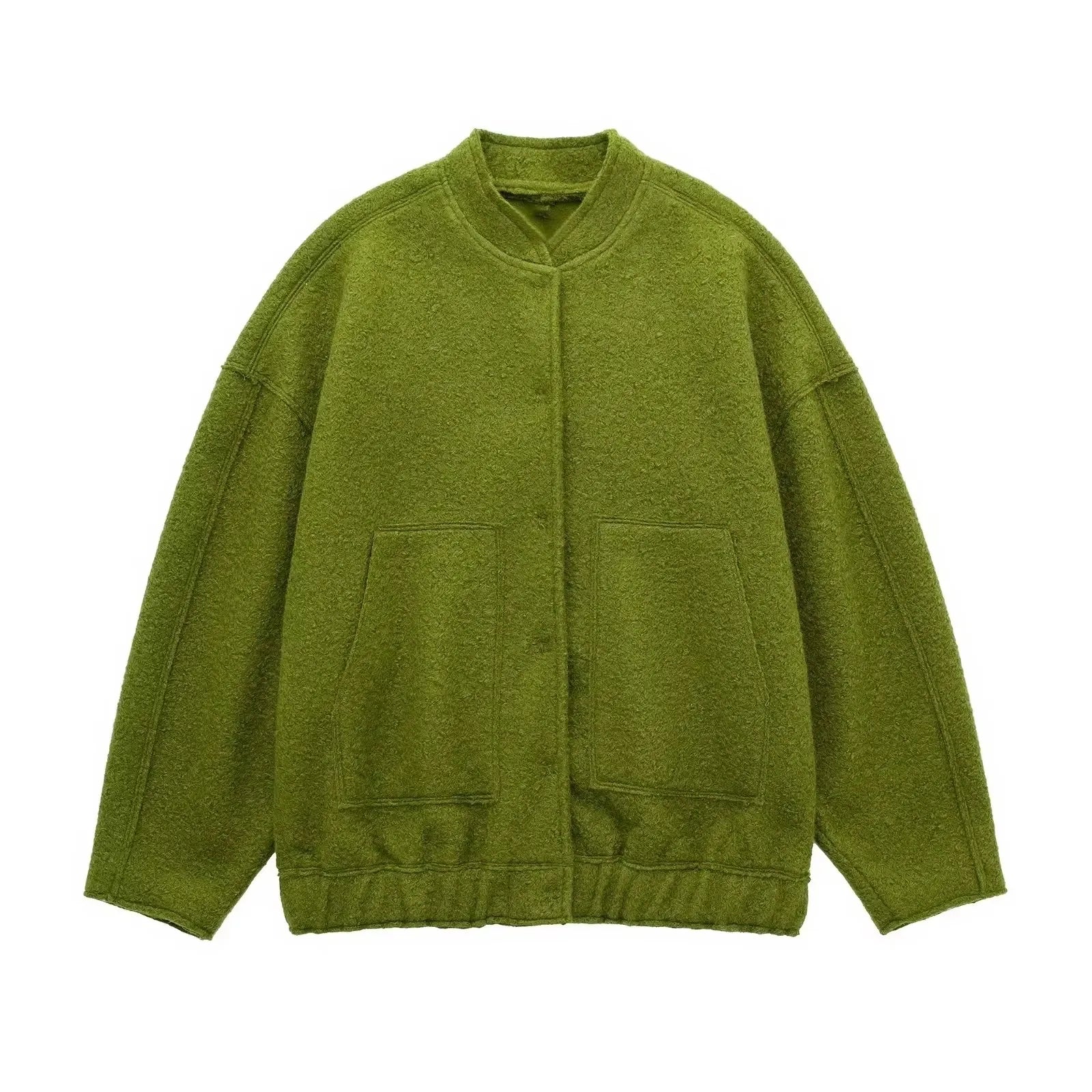 TRAFZA 2025 Women's Winter Street Jacket Solid Color Pocket Single-Breasted Jacket Women's Versatile Casual Jacket Cardigan Top-belleandkai.com