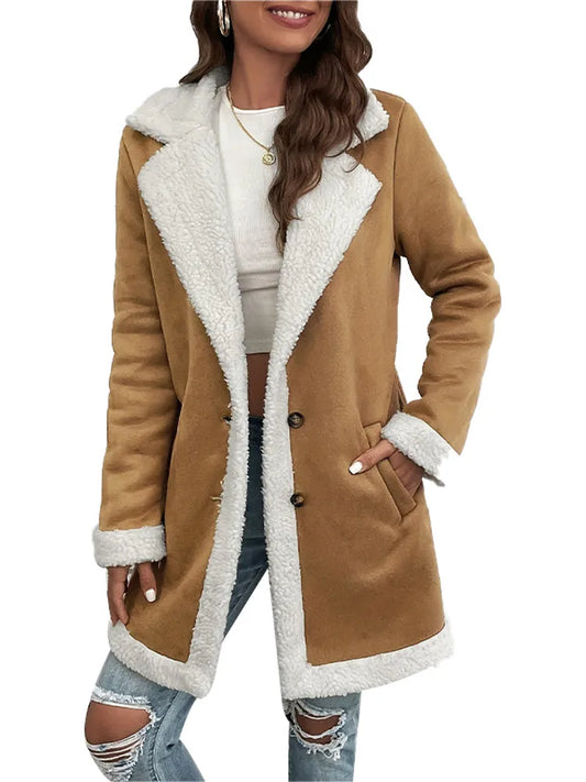 Vintage Suede Woolen Overcoats Women Loose Laple Thicken Long Sleeve Female Coats 2024 Autumn Winter Fashion Lady Outerwears-belleandkai.com