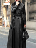 Mauroicardi Spring Autumn Extra Long Soft Pu Leather Trench Coat for Women Sashes Double Breasted Elegant Luxury Chic Overcoat-belleandkai.com