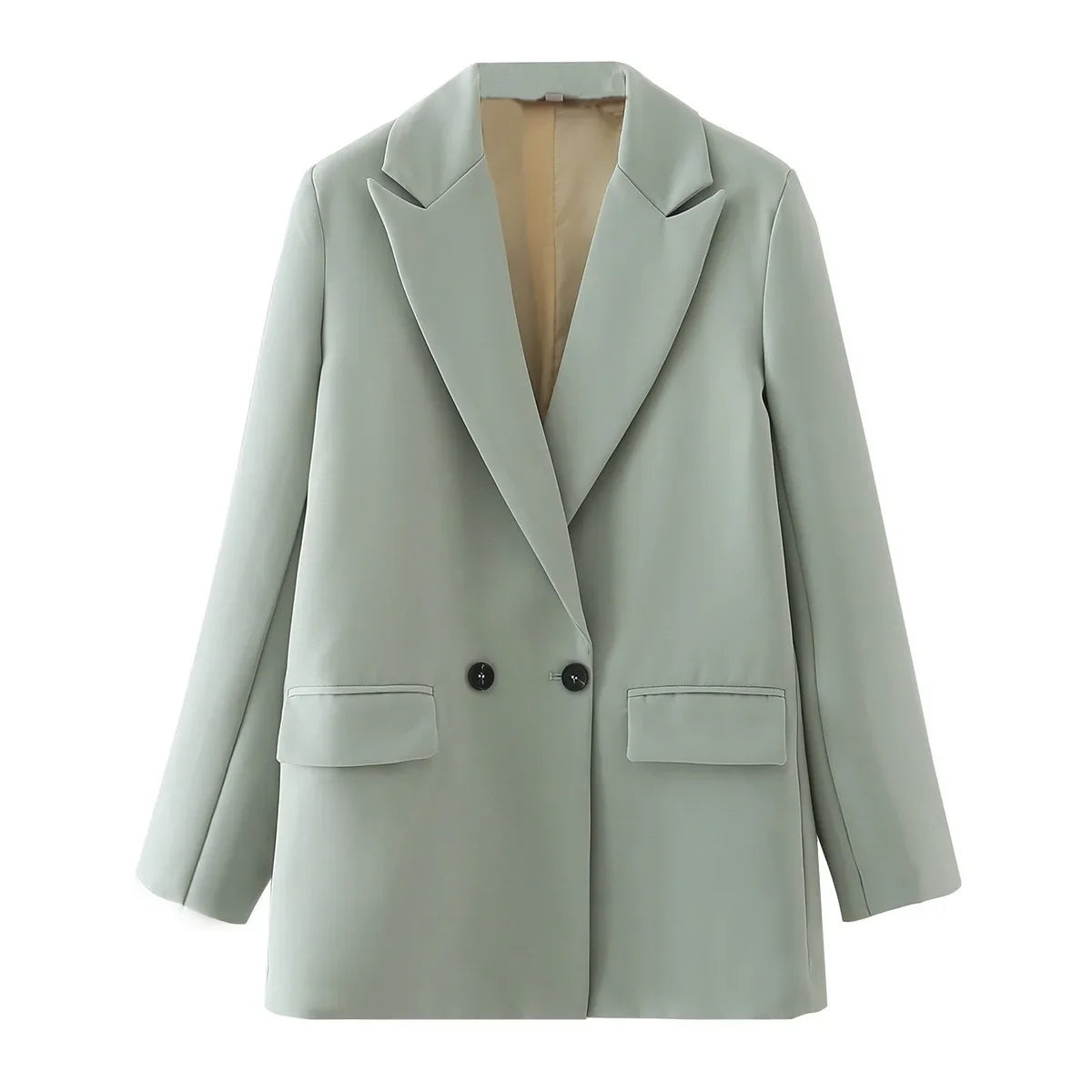Winter Women Apricot Blazer Coat 2025 Lady Vintage Double Breasted Blazer Notched Collar Pocket Female Outerwear Chic Tops Deat-belleandkai.com
