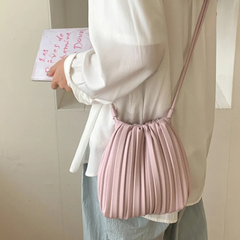 Brand Striped Leather Shoulder Bag Luxury Designer New Soft High-end Pleated Purse Drawstring Fashion Versatile Crossbody Bag-belleandkai.com