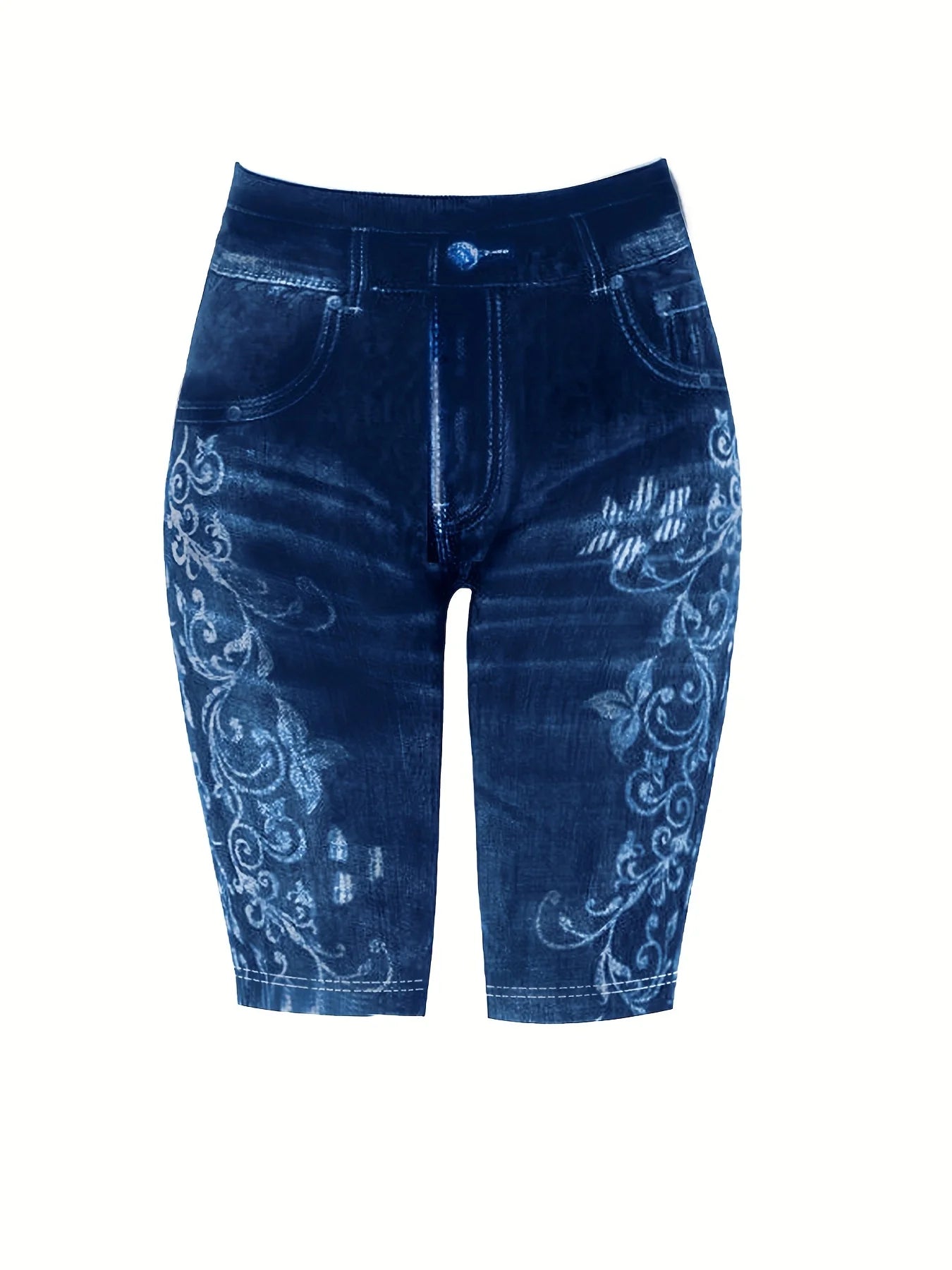3-Piece Set Of Lily Flowers New Fashionable Denim Inspired Slim Fitting Shorts Women's Casual Leggings High Elasticity-belleandkai.com