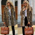 Women‘s Leopard Print Faux Fur Coat Open Front Fuzzy Suit Collar Women Fashion Warm Faux Fur Mid-Length Coat-belleandkai.com
