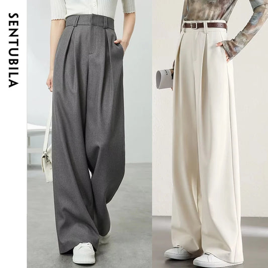 High Waist Baggy Pant Women Full Length Straight Loose Casual Trousers Spring Elegant Wide Leg Pant-belleandkai.com