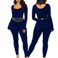 Sexy fashion solid color U-neck tight women's jumpsuit JX5634-belleandkai.com