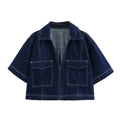 TRAF Blue Denim Shirt Woman Short Sleeve Cropped Shirt Women Summer Short Tops Woman Streetwear Y2k Stylish Women's Blouse-belleandkai.com