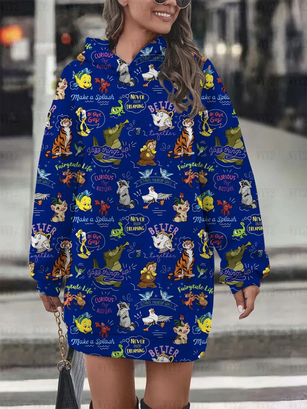 Women's hooded pullover sweatshirt fashion loose autumn and winter hoodie Disney chic retro print long-sleeved dress-belleandkai.com