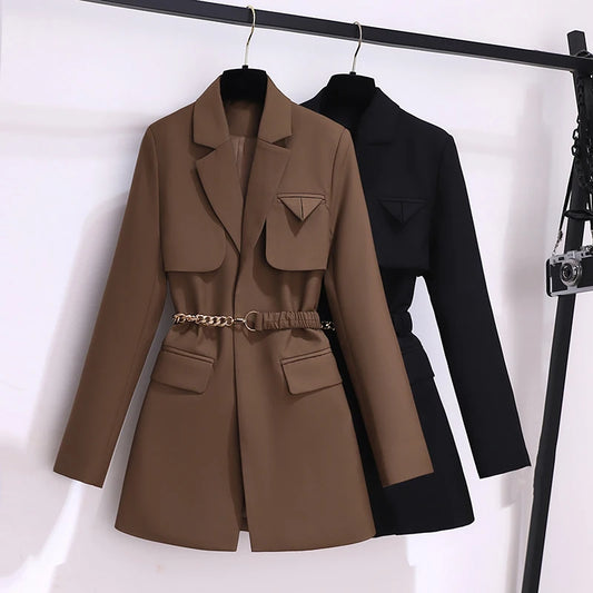 Korean Fashion Blazers Women Coats Spring Autumn Lace-Up Solid Jackets Women's Clothing Elegant Blazers for Women Tailored Coat-belleandkai.com