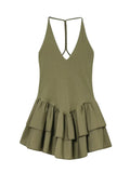 TRAF Women's Deep V-neck Sleeveless Sling Mini Dress Temperament Sexy Splicing Neck Short Backless Dress Elegant Women's Fashion-belleandkai.com