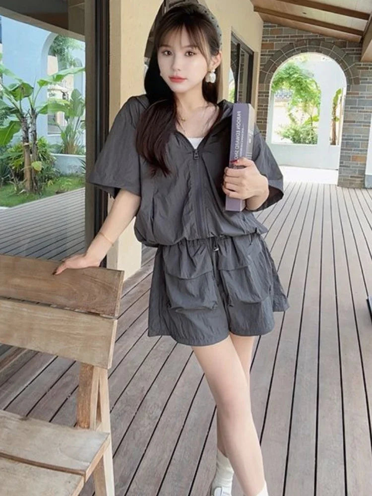Plain Short Sets for Women 2 Pieces Tracksuit Hoodie Chic and Elegant Casual Summer Fashion 2025 Novelties Classic Woman Shorts-belleandkai.com