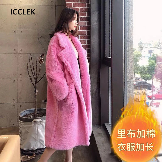 Casual Loose Autumn Women Jacket Winter Teddy Coat Woman Faux Fur Coat Female Plush Thick Warm Fleece Long Jacket Oversized-belleandkai.com