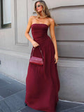 Mozision Off-shoulder Strapless Pleated Sexy Maxi Dress Women Fashion Backless Sleeveless High Waist Ruched Long Dress Elegant-belleandkai.com