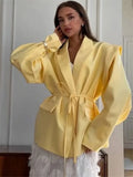 Tossy Elegant Commute Suit jacket Female Lace-Up Loose Pocket Patchwork Lapel Party Looks Outwear For Women Bandage Coat jacket-belleandkai.com