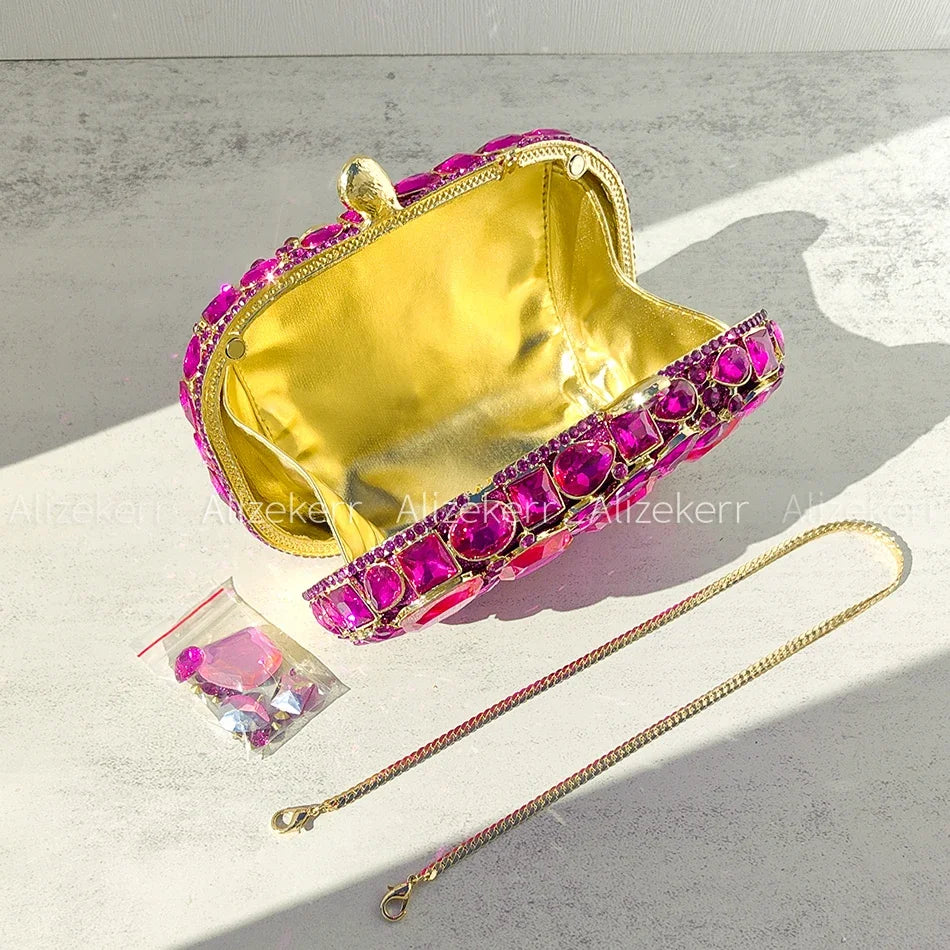 Alizekerr Glass Crystal Evening Bags Women 2025 Luxury Designer Gorgeous Sparkling Rhinestone Clutch Purses Bridal Wedding Party-belleandkai.com