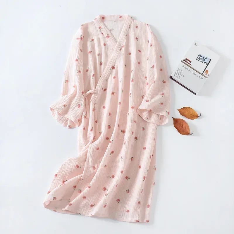 Japanese kimono dressing gown spring and autumn ladies cotton crepe cloth thin summer bathrobe home service sleepwear bath robe-belleandkai.com