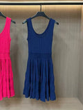 U collar Slim knit short dress temperament elegant hollow A-line women's dresses 2025 Spring New-belleandkai.com
