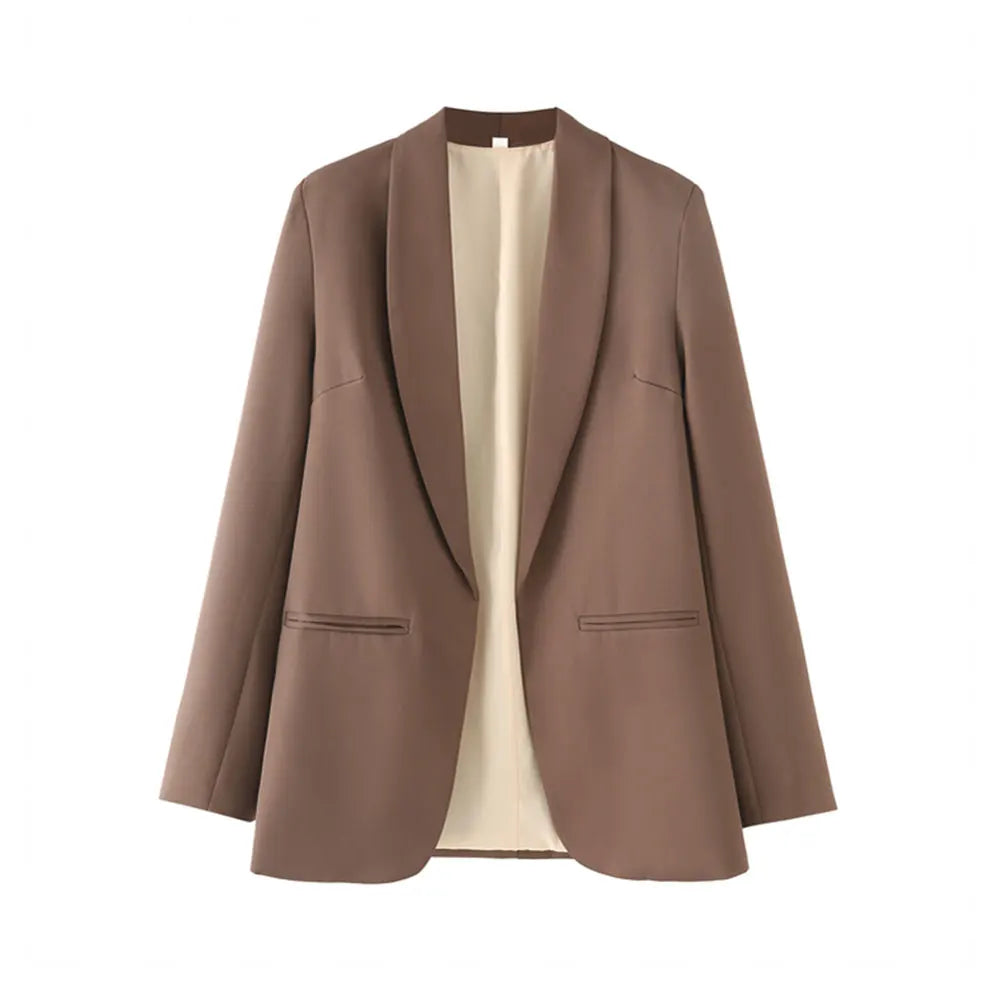 TRZA Women's Fashion Front Open Blazer Coat Long Sleeve Office Wear with Welt Pockets Chic Female Outerwear Top-belleandkai.com