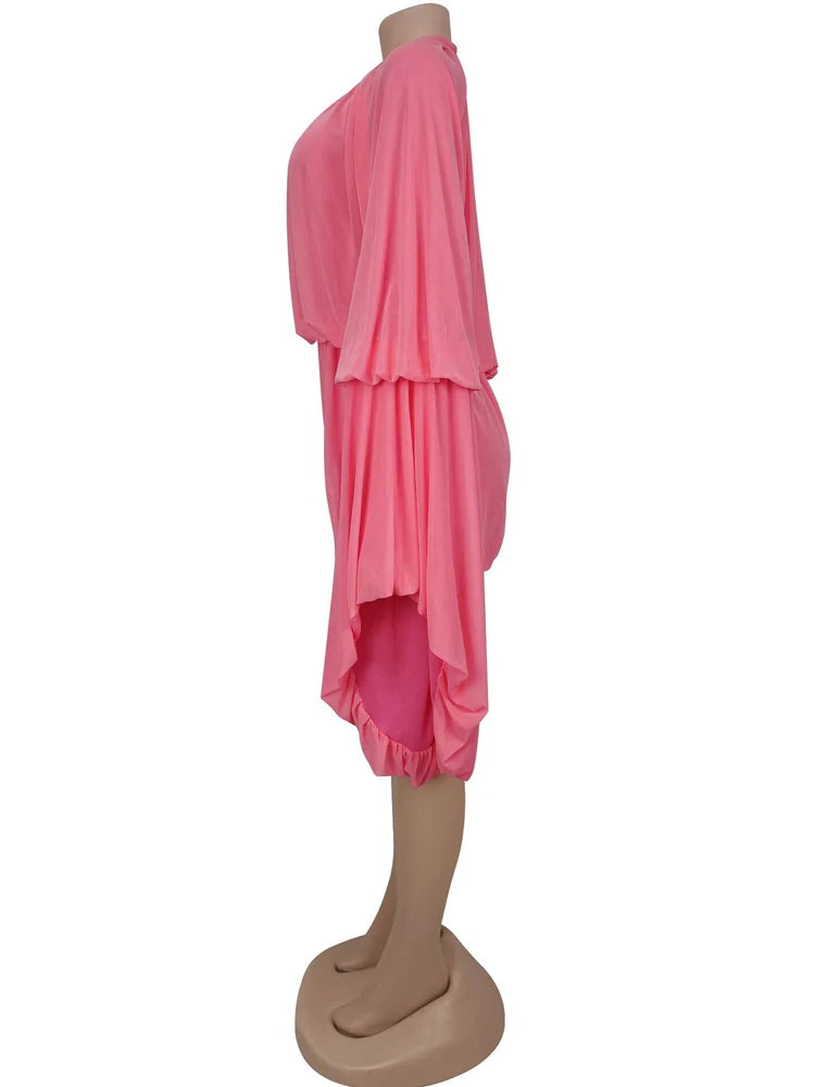 Beyprern New Chic Pink Ruffles Tierred Mesh Romper Cute Girls Batwing Sleeve Ruched Short Jumpsuit Loose Overalls Night Clubwear-belleandkai.com