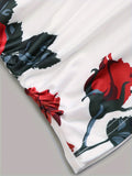 2024 spring and summer Europe and the United States new women's rose print pleated suspenders butterfly lace cross vest.-belleandkai.com