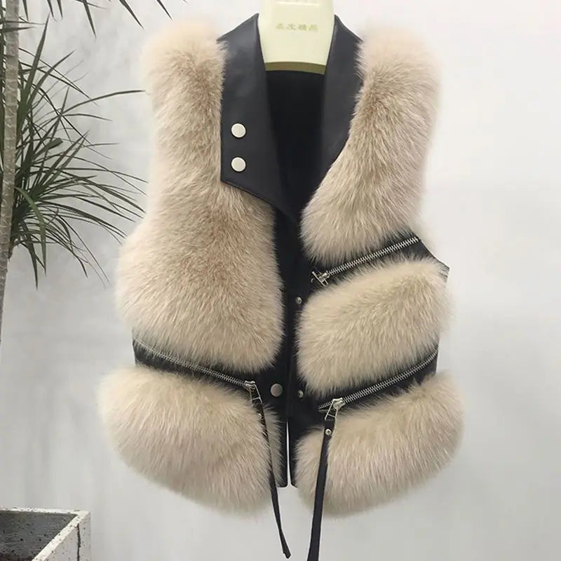 Fur Coat Women's Vest Short Clothing Autumn Winter Patchwork Slim Fashion Versatile-belleandkai.com