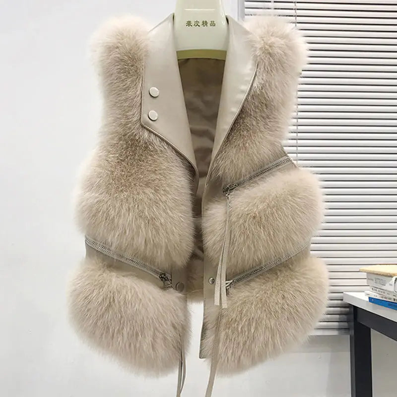 Fur Coat Women's Vest Short Clothing Autumn Winter Patchwork Slim Fashion Versatile-belleandkai.com