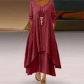 Cotton Women'S Casual Fashion Loose Long Dress With Button Solid Color Dresses-belleandkai.com