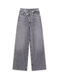 Women's Basic Hundred Jeans New Fashion Asymmetric Design High Waist Wide Leg Trousers Casual Women's Straight Leg Jeans-belleandkai.com