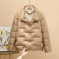 Autumn Winter Down Jacket For Women 2024 Solid Stand Collar Plaid Ultralight White Duck Down Coat Keep Warm Puffer Jacket Female-belleandkai.com