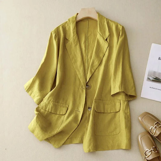 Minimalist Blazers for Women Vintage Half Sleeve Casual Korean Style Single Breasted Mid Length Tailored Collar Coats Women Tops-belleandkai.com
