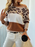 Autumn and winter leopard print contrasting pullover knitted sweater-belleandkai.com