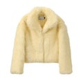 Neo Mint 2024 Winter Women Yellow Faux Fur Jacket Chic Girls Fashion Streetwear Thicken Warm Stand Collar Fox Fur Coat Outerwear-belleandkai.com