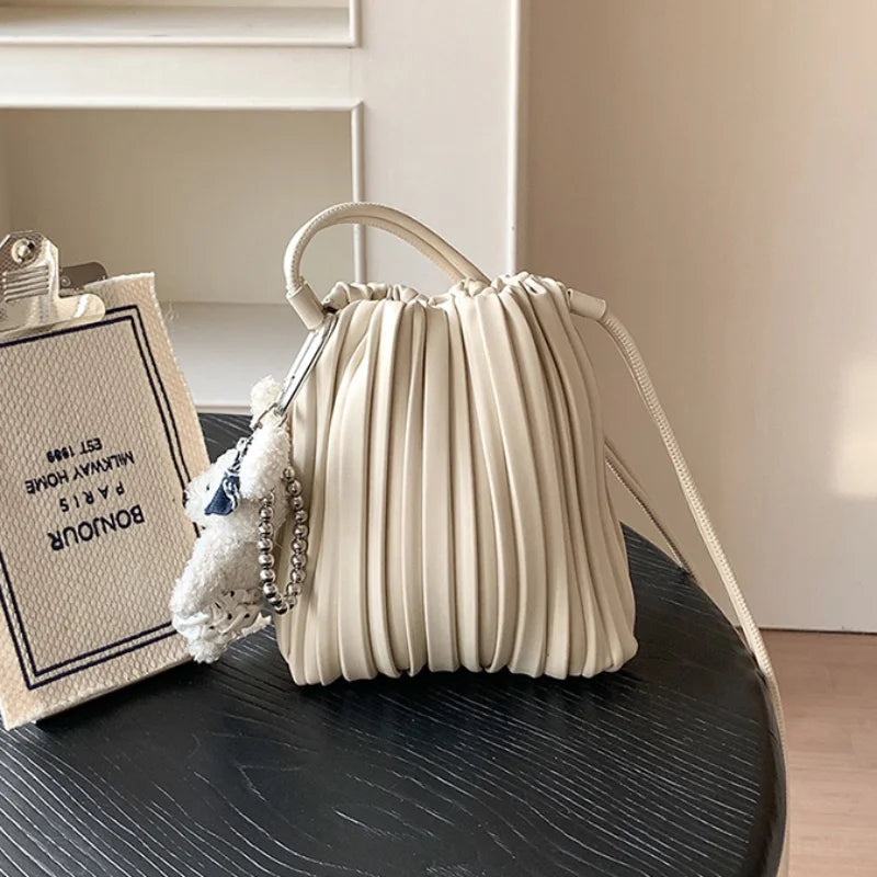 Brand Striped Leather Shoulder Bag Luxury Designer New Soft High-end Pleated Purse Drawstring Fashion Versatile Crossbody Bag-belleandkai.com